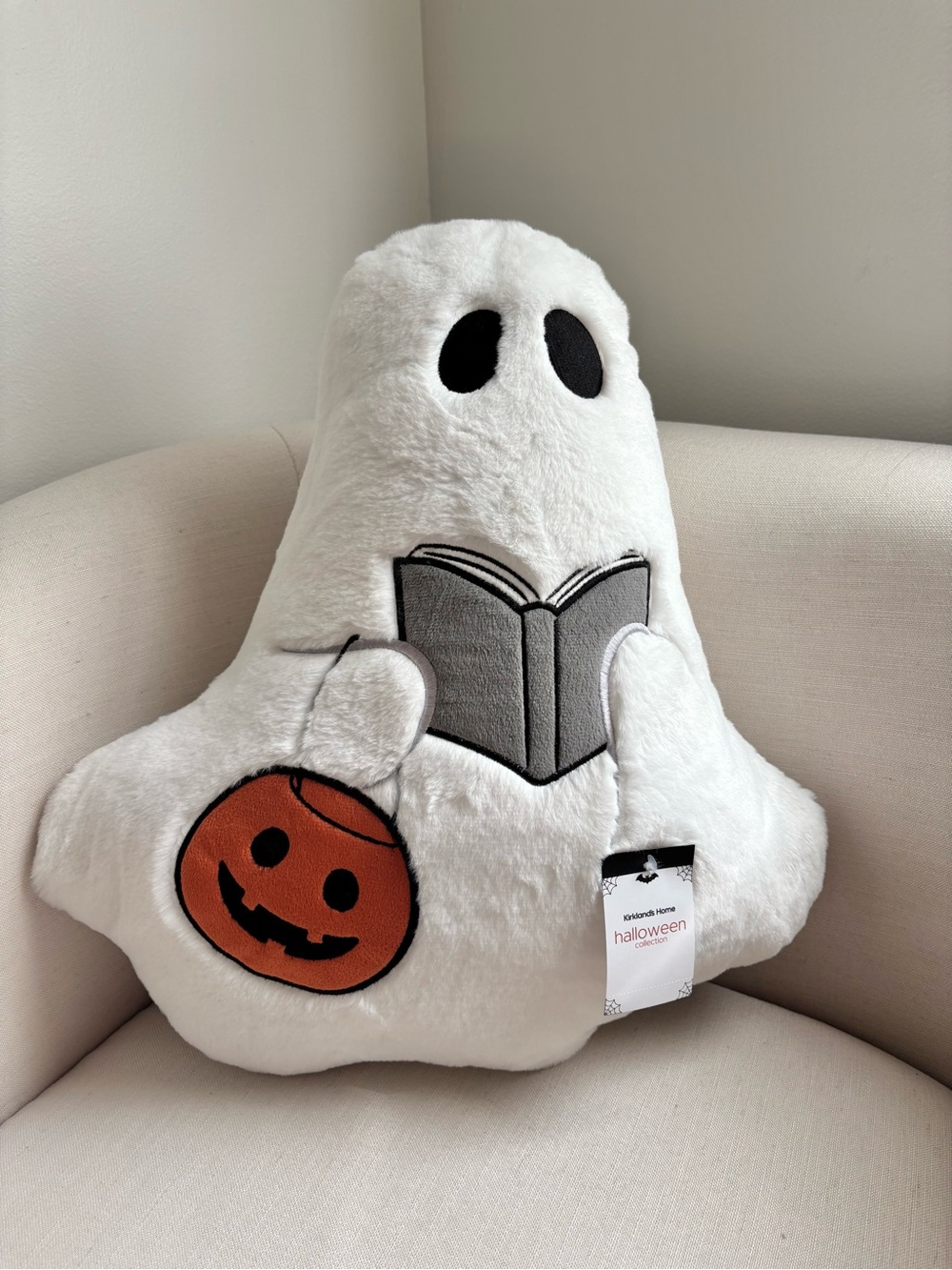 Kirklands Halloween Ghost Reading Book Plush Pillow Decor